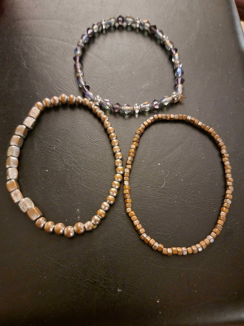 Three-Piece Women's Stretch Bracelet Set - Brown and Iridescent